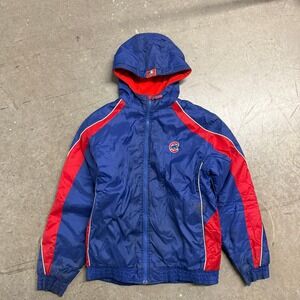 Chicago Cubs MLB Hooded Windbreaker Jacket Blue Red Full Zip Boys XL Mens Small